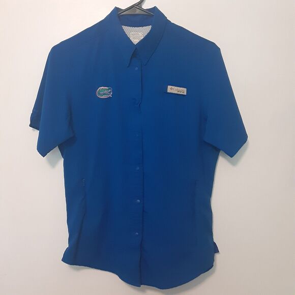 Columbia PFG Florida Gators Womens M Blue Omni-Shade Short Sleeve Button Up... - Picture 1 of 12